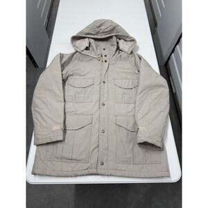 Vintage Outdoor Field Jacket Beige Hooded Parka Mens Size L